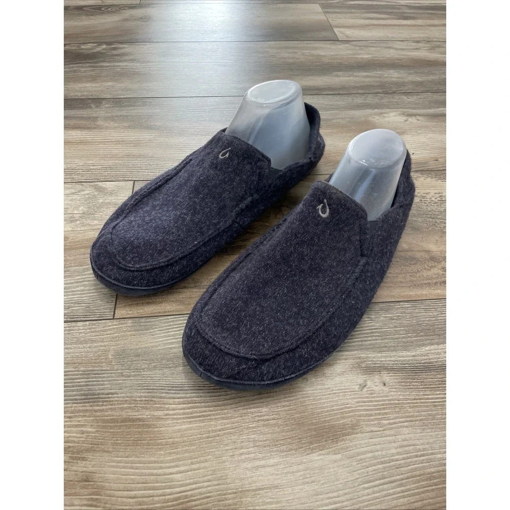 OluKai Moloa Hulu Slippers Mens 13 Gray Wool Blend Slip On 10411-4040